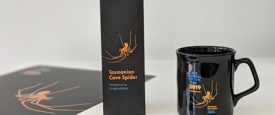 Cave Animal of the Year Merchanside. We have beautiful bookmarks, posters, cups and stickers available. Email us so we can arrange to send you items. The bookmarks are beautiful and you won't be able to resist patting your own 'pet' Tasmanian Cave Spider.